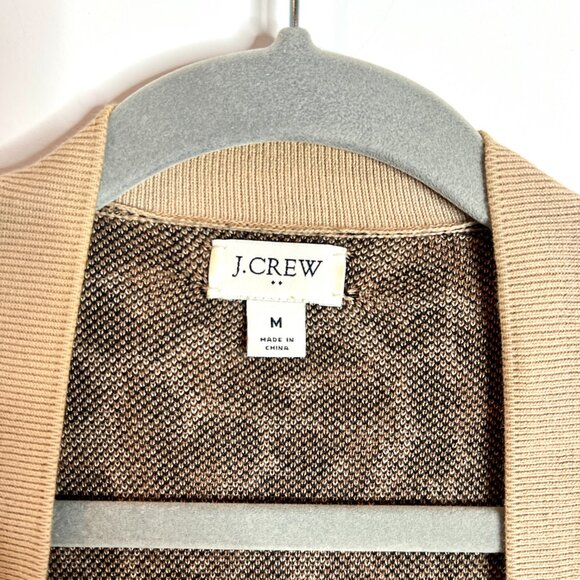 J. Crew Chunky Leopard Print Open Front Tan Black Long Cardigan Cotton Medium - Picture 4 of 7